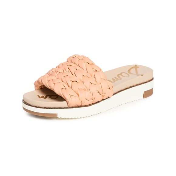 NWT SAM EDELMAN Womens Orange Ainslie Round Toe Wedge Slip On Slide Sandals 9 M - Picture 1 of 4